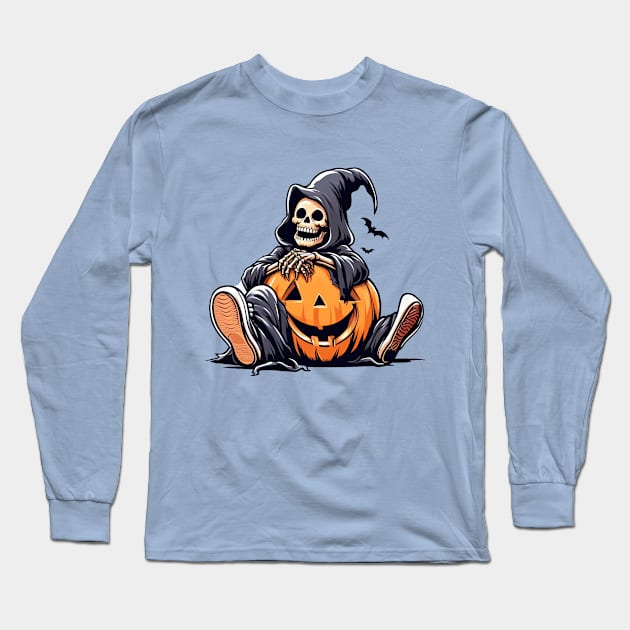 Grim Reaper Halloween Long Sleeve T-Shirt by Delicious Art